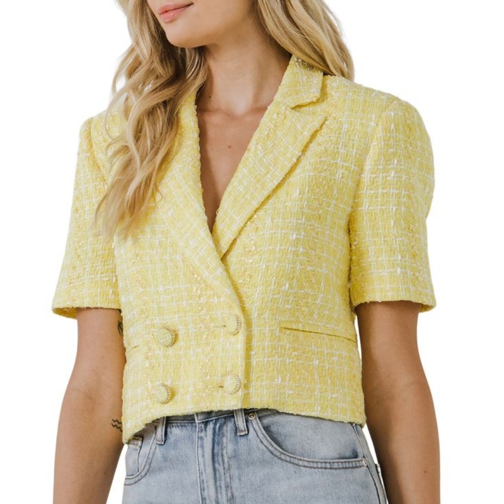 Yellow Tweed Short-Sleeve Jacket